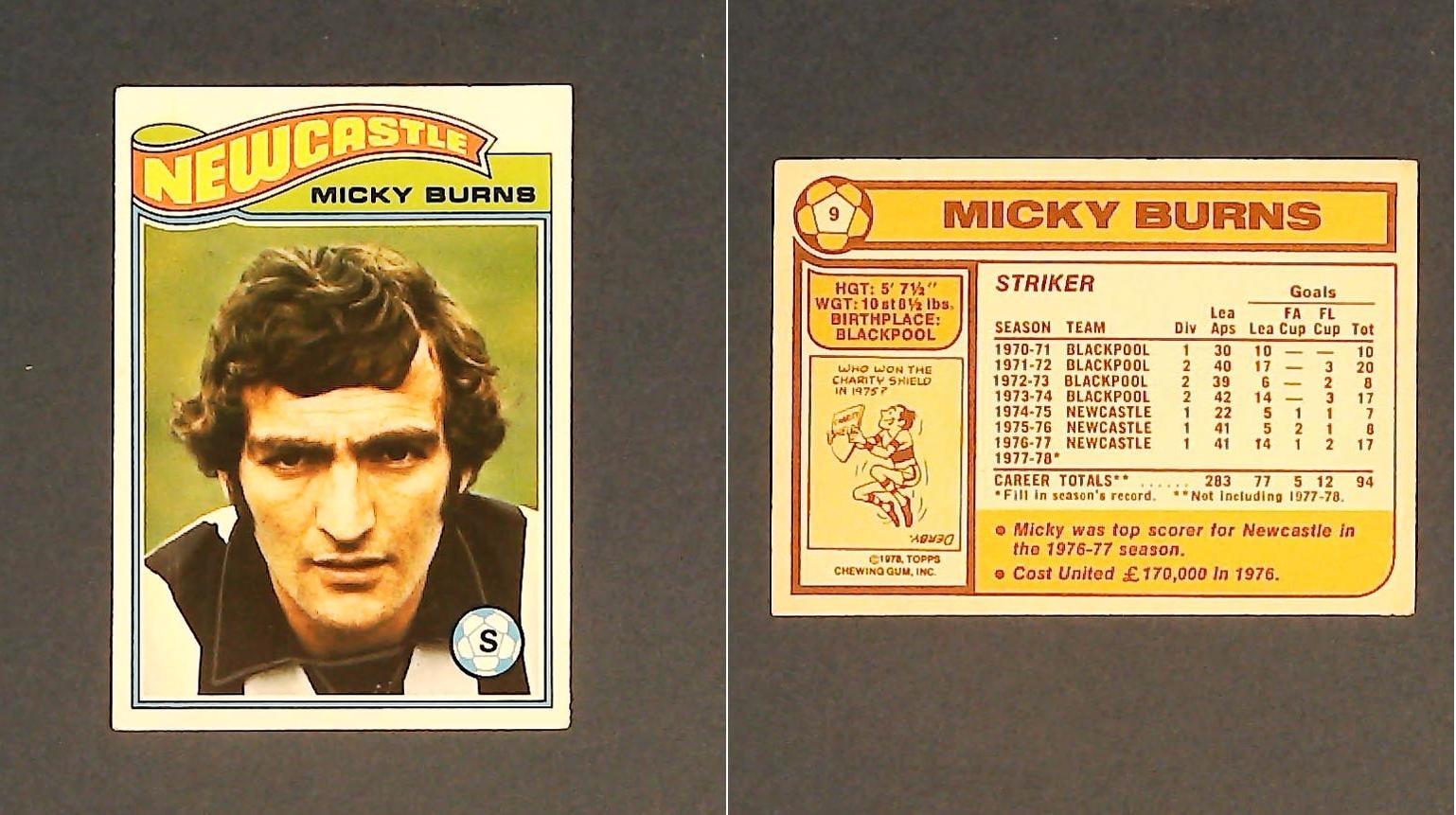 Topps Chewing Gum Orange Back Football Cards - 1978 No,9 Michael (Micky) Burns Newcastle United Topps Chewing Gum Orange Back Football Cards - 1978 No,9 Michael (Micky) Burns Newcastle United