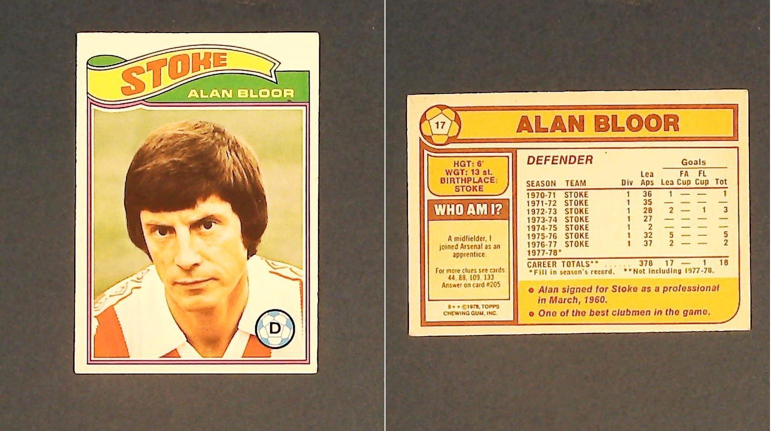 Topps Chewing Gum Orange Back Football Cards - 1978 No,17 Alan Bloor Stoke City Topps Chewing Gum Orange Back Football Cards - 1978 No,17 Alan Bloor Stoke City