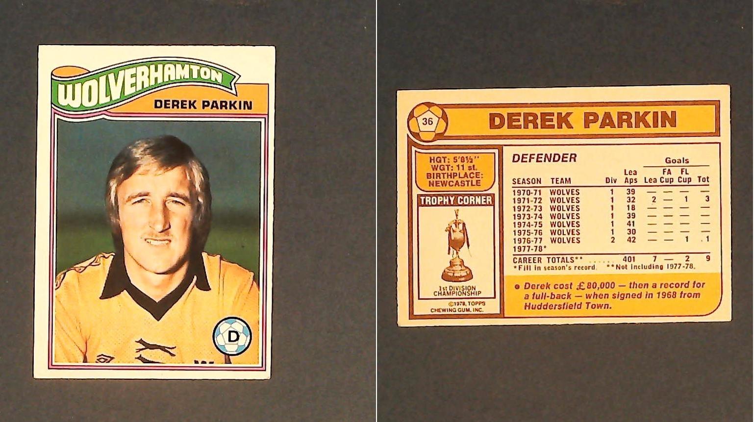 Topps Chewing Gum Orange Back Football Cards - 1978 No.36 Derek Parkin Wolverhampton Wanderers Topps Chewing Gum Orange Back Football Cards - 1978 No.36 Derek Parkin Wolverhampton Wanderers