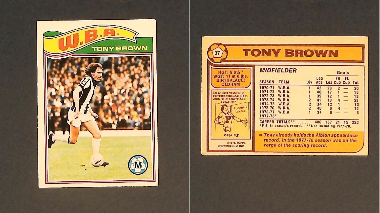 Topps Chewing Gum Orange Back Football Cards - 1978 No37 Anthony (Tony) Brown West Bromwich Albion Topps Chewing Gum Orange Back Football Cards - 1978 No37 Anthony (Tony) Brown West Bromwich Albion