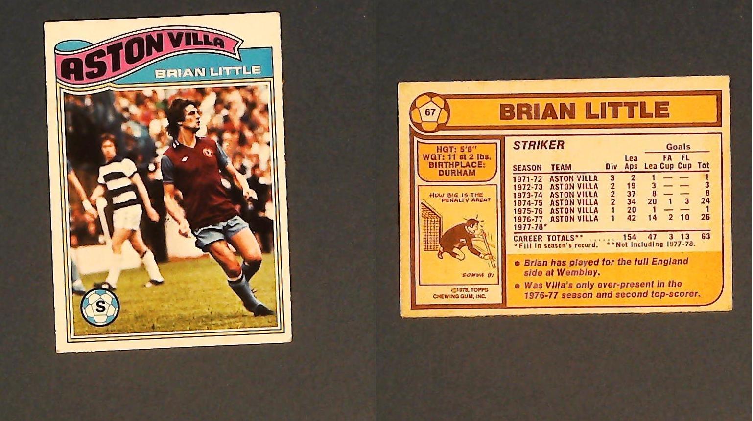 Topps Chewing Gum Orange Back Football Cards - 1978 No.67 Brian Little Aston Villa Topps Chewing Gum Orange Back Football Cards - 1978 No.67 Brian Little Aston Villa