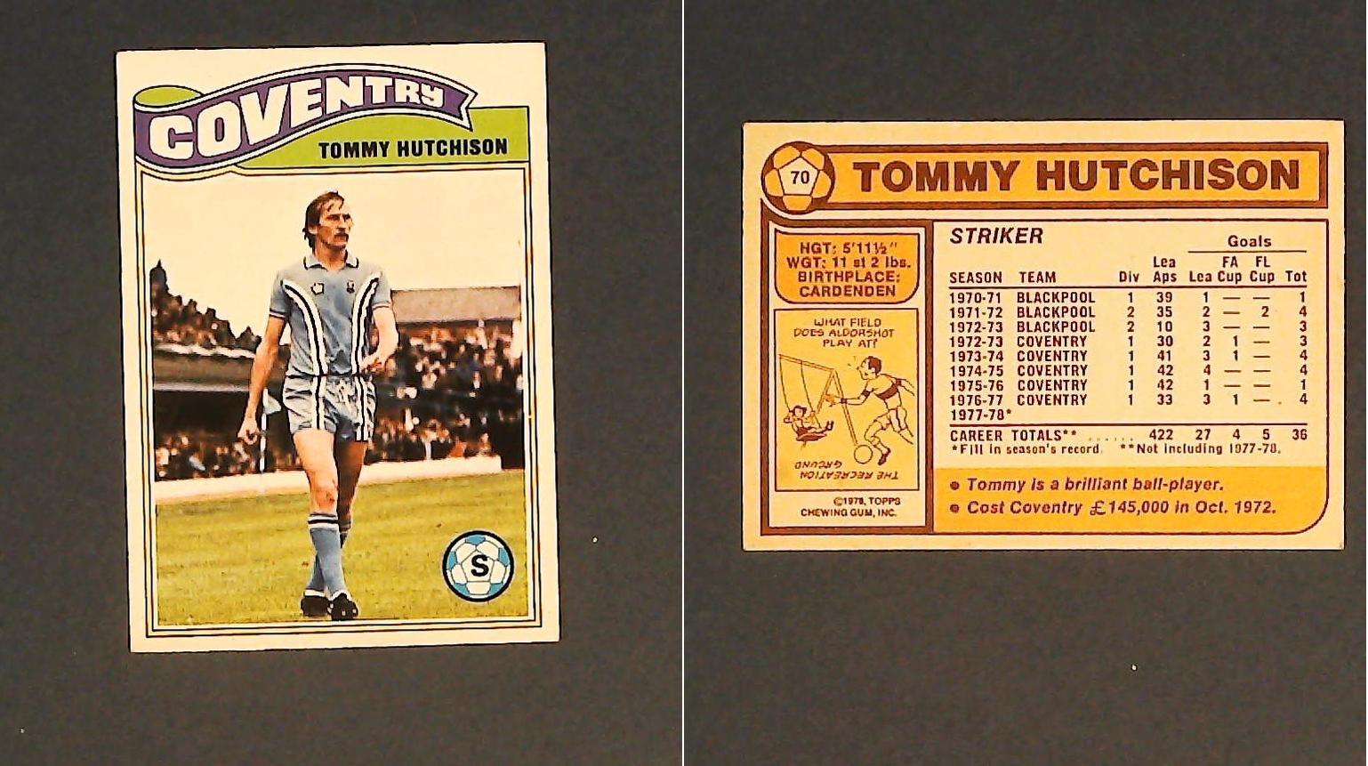 Topps Chewing Gum Orange Back Football Cards - 1978 No.70 Tom Hutchison Coventry City Topps Chewing Gum Orange Back Football Cards - 1978 No.70 Tom Hutchison Coventry City
