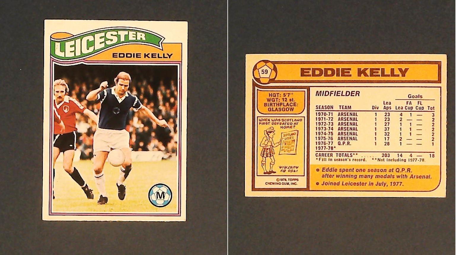 Topps Chewing Gum Orange Back Football Cards - 1978 No.59 Eddie Kelly Leicester City Topps Chewing Gum Orange Back Football Cards - 1978 No.59 Eddie Kelly Leicester City