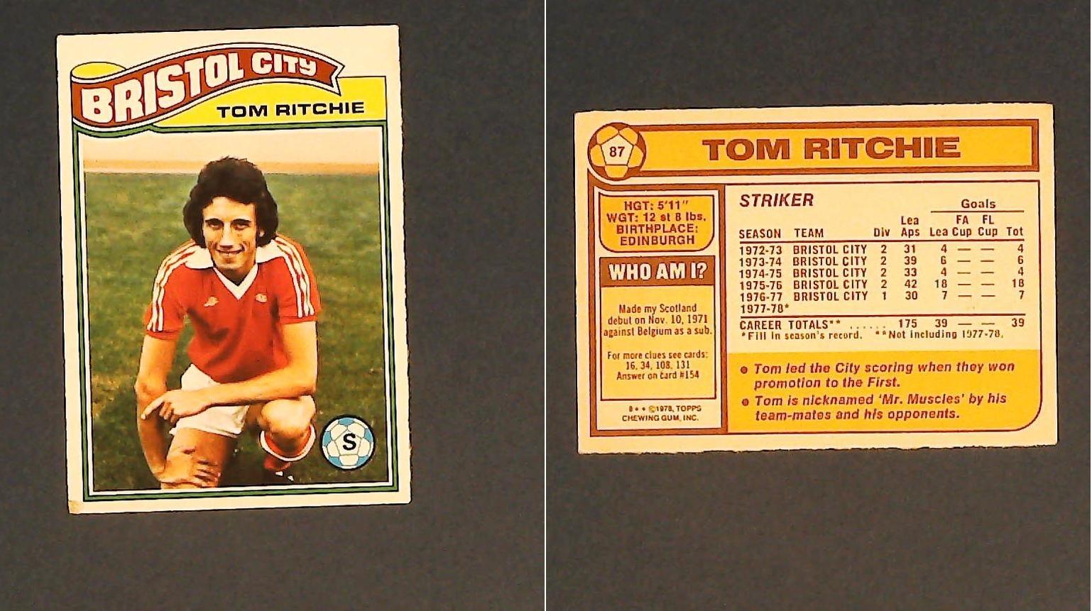 Topps Chewing Gum Orange Back Football Cards - 1978 No..87 Tom Ritchie Bristol City Topps Chewing Gum Orange Back Football Cards - 1978 No..87 Tom Ritchie Bristol City