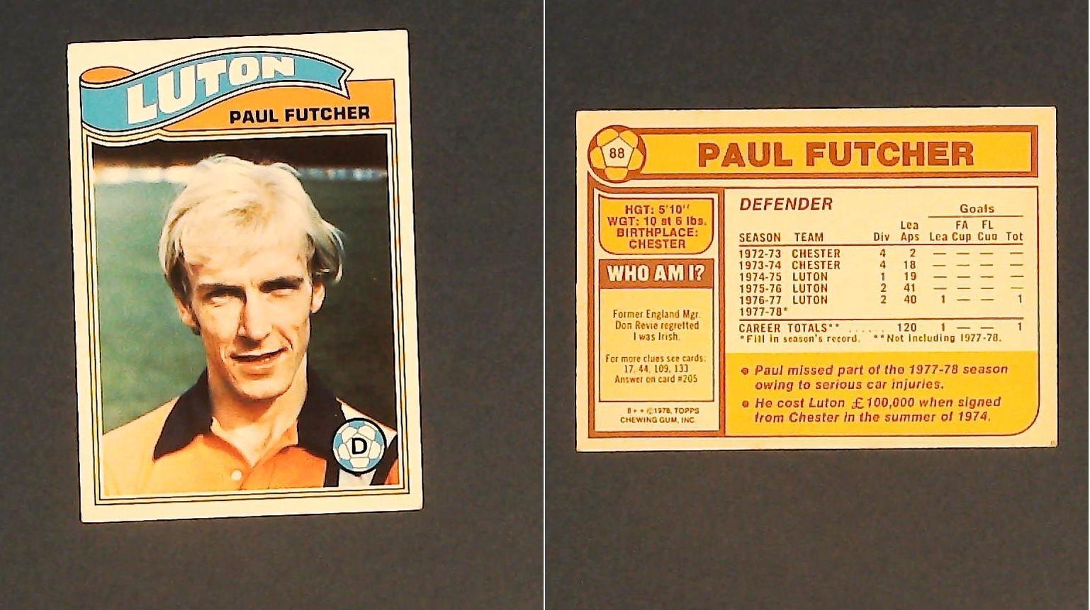 Topps Chewing Gum Orange Back Football Cards - 1978 No..88 Paul Futcher Luton Town Topps Chewing Gum Orange Back Football Cards - 1978 No..88 Paul Futcher Luton Town