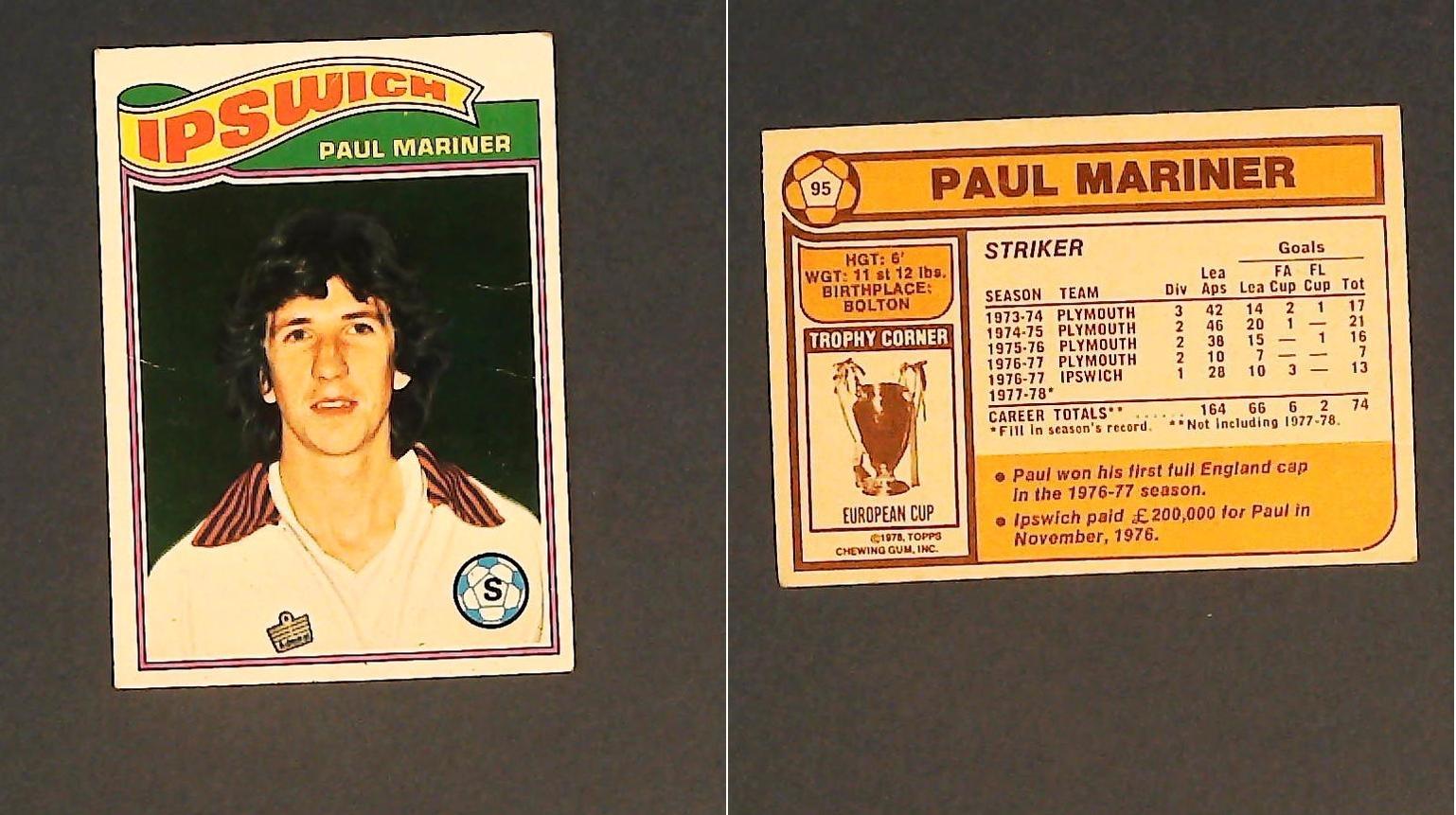 Topps Chewing Gum Orange Back Football Cards - 1978 No.95 Paul Mariner Ipswich Town Topps Chewing Gum Orange Back Football Cards - 1978 No.95 Paul Mariner Ipswich Town