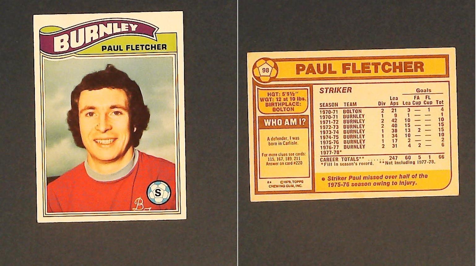 Topps Chewing Gum Orange Back Football Cards - 1978 No.98 Paul Fletcher Burnley Topps Chewing Gum Orange Back Football Cards - 1978 No.98 Paul Fletcher Burnley