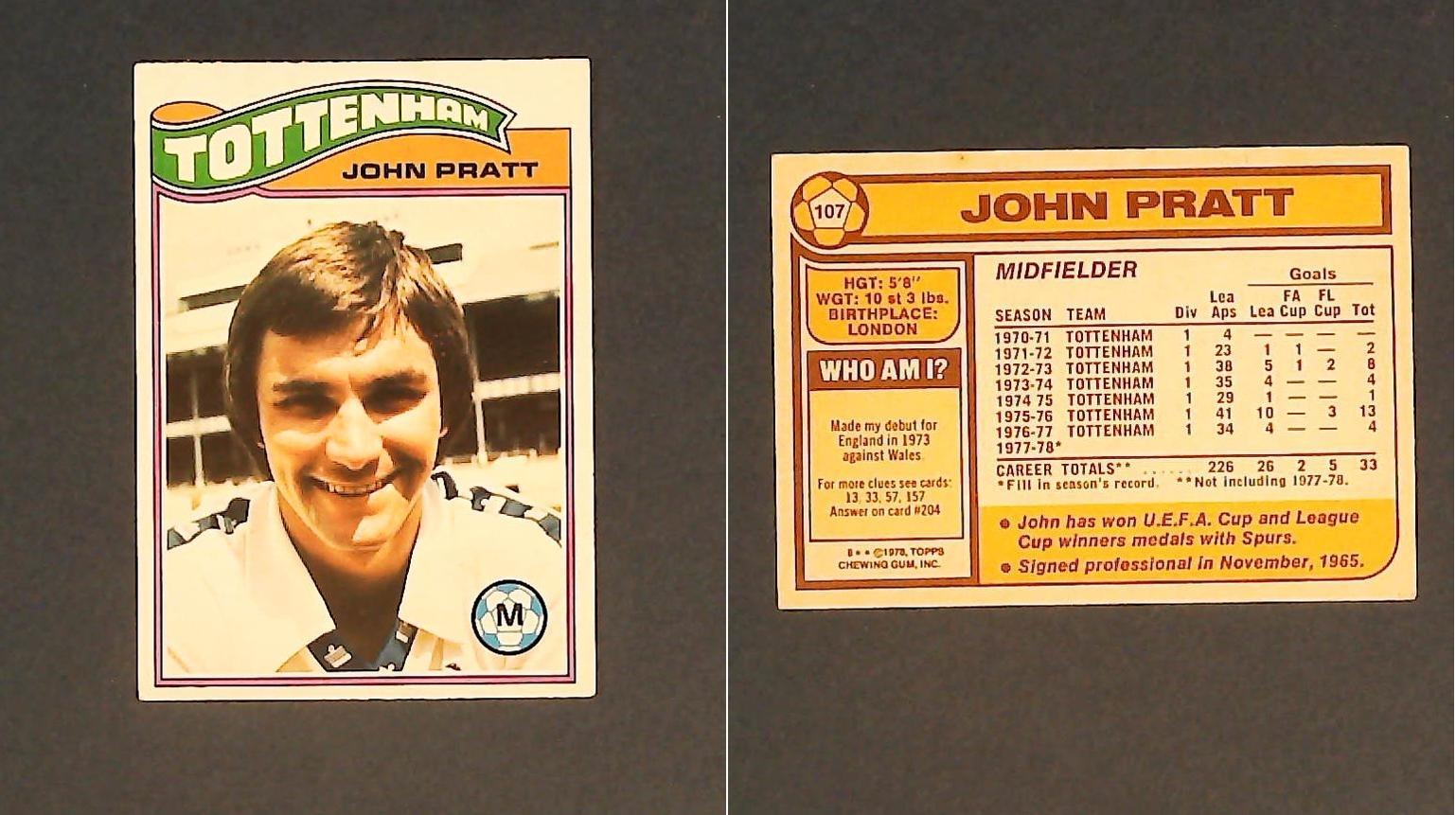 Topps Chewing Gum Orange Back Football Cards - 1978 No.107 John Pratt Tottenham Hotspur Topps Chewing Gum Orange Back Football Cards - 1978 No.107 John Pratt Tottenham Hotspur