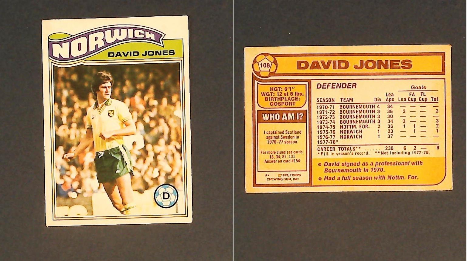 Topps Chewing Gum Orange Back Football Cards - 1978 No.108 David Jones Norwich City Topps Chewing Gum Orange Back Football Cards - 1978 No.108 David Jones Norwich City