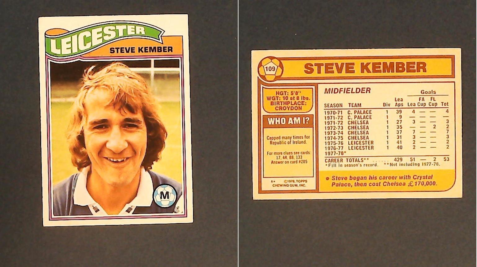 Topps Chewing Gum Orange Back Football Cards - 1978 No.109 Steve Kember Leicester City Topps Chewing Gum Orange Back Football Cards - 1978 No.109 Steve Kember Leicester City