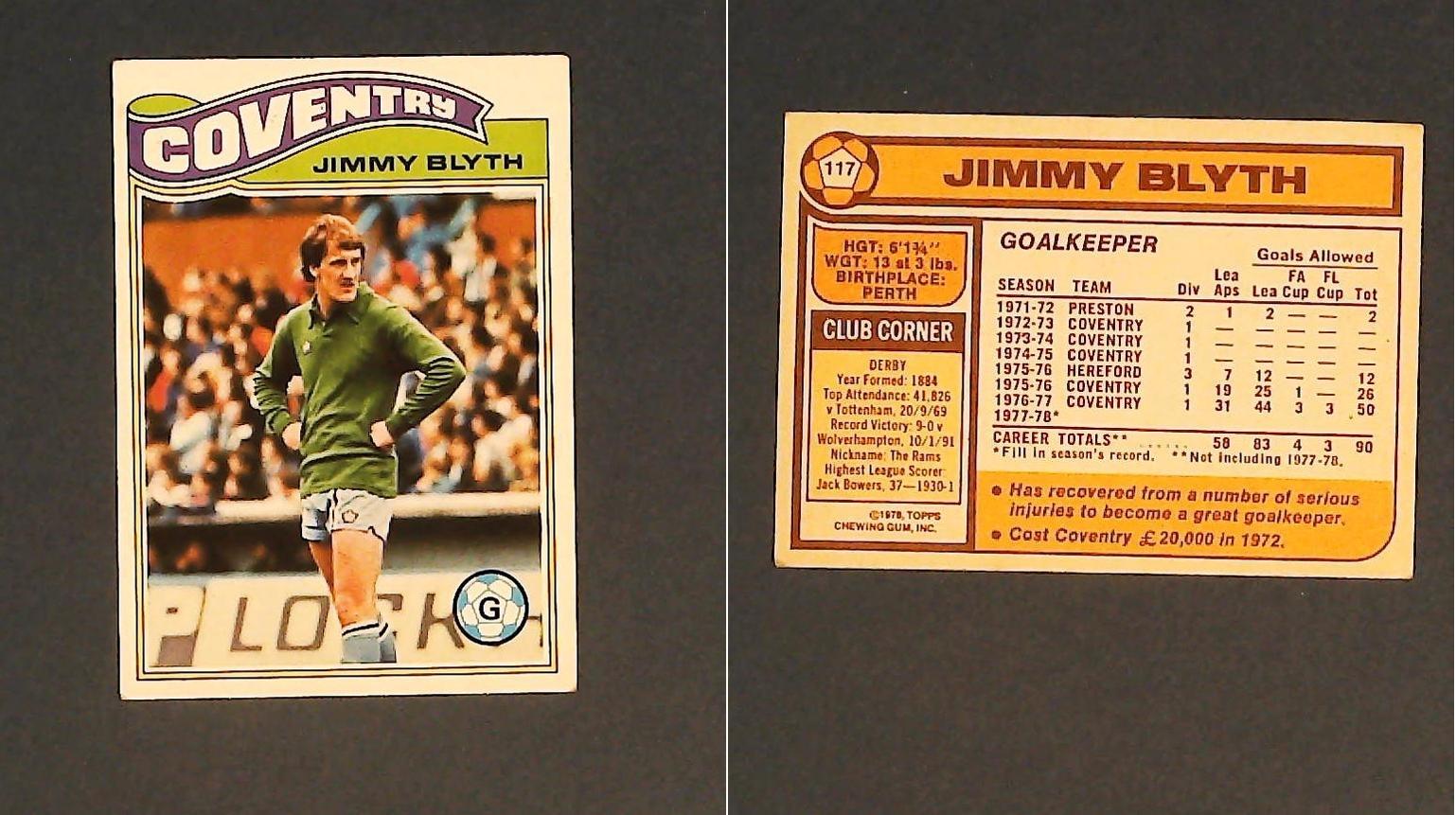 Topps Chewing Gum Orange Back Football Cards - 1978 No.117 Jim Blyth Coventry City Topps Chewing Gum Orange Back Football Cards - 1978 No.117 Jim Blyth Coventry City