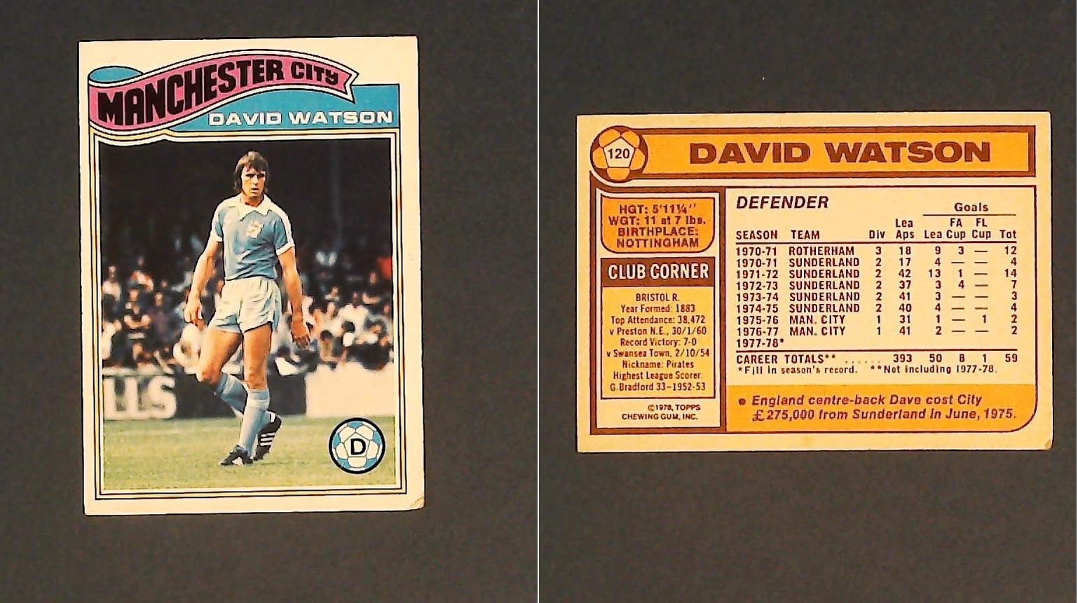 Topps Chewing Gum Orange Back Football Cards - 1978 No.120 Dave Watson Manchester City Topps Chewing Gum Orange Back Football Cards - 1978 No.120 Dave Watson Manchester City