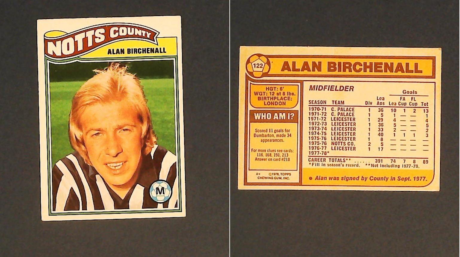 Topps Chewing Gum Orange Back Football Cards - 1978 No.122 Alan Birchenall Notts County Topps Chewing Gum Orange Back Football Cards - 1978 No.122 Alan Birchenall Notts County