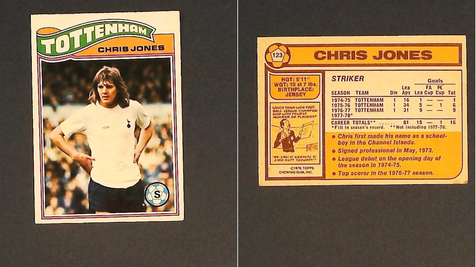 Topps Chewing Gum Orange Back Football Cards - 1978 No.123 Chris Jones Tottenham Hotspur Topps Chewing Gum Orange Back Football Cards - 1978 No.123 Chris Jones Tottenham Hotspur