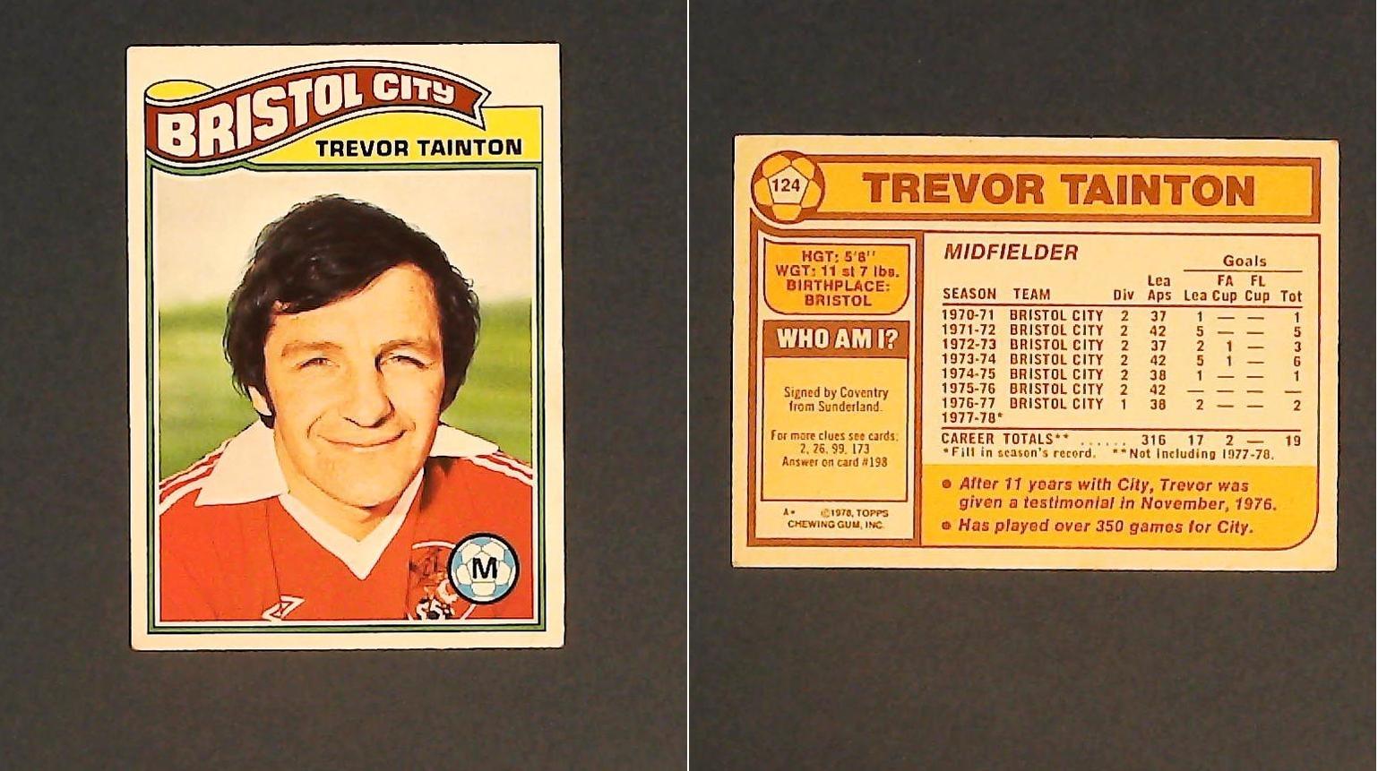 Topps Chewing Gum Orange Back Football Cards - 1978 No.124 Trevor Tainton Bristol City Topps Chewing Gum Orange Back Football Cards - 1978 No.124 Trevor Tainton Bristol City