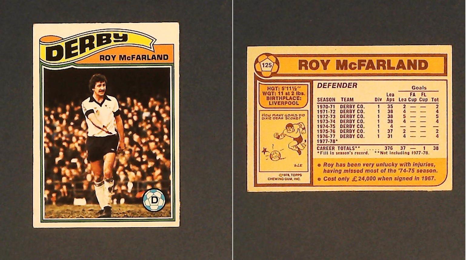 Topps Chewing Gum Orange Back Football Cards - 1978 No.125 Roy McFarland Derby County Topps Chewing Gum Orange Back Football Cards - 1978 No.125 Roy McFarland Derby County