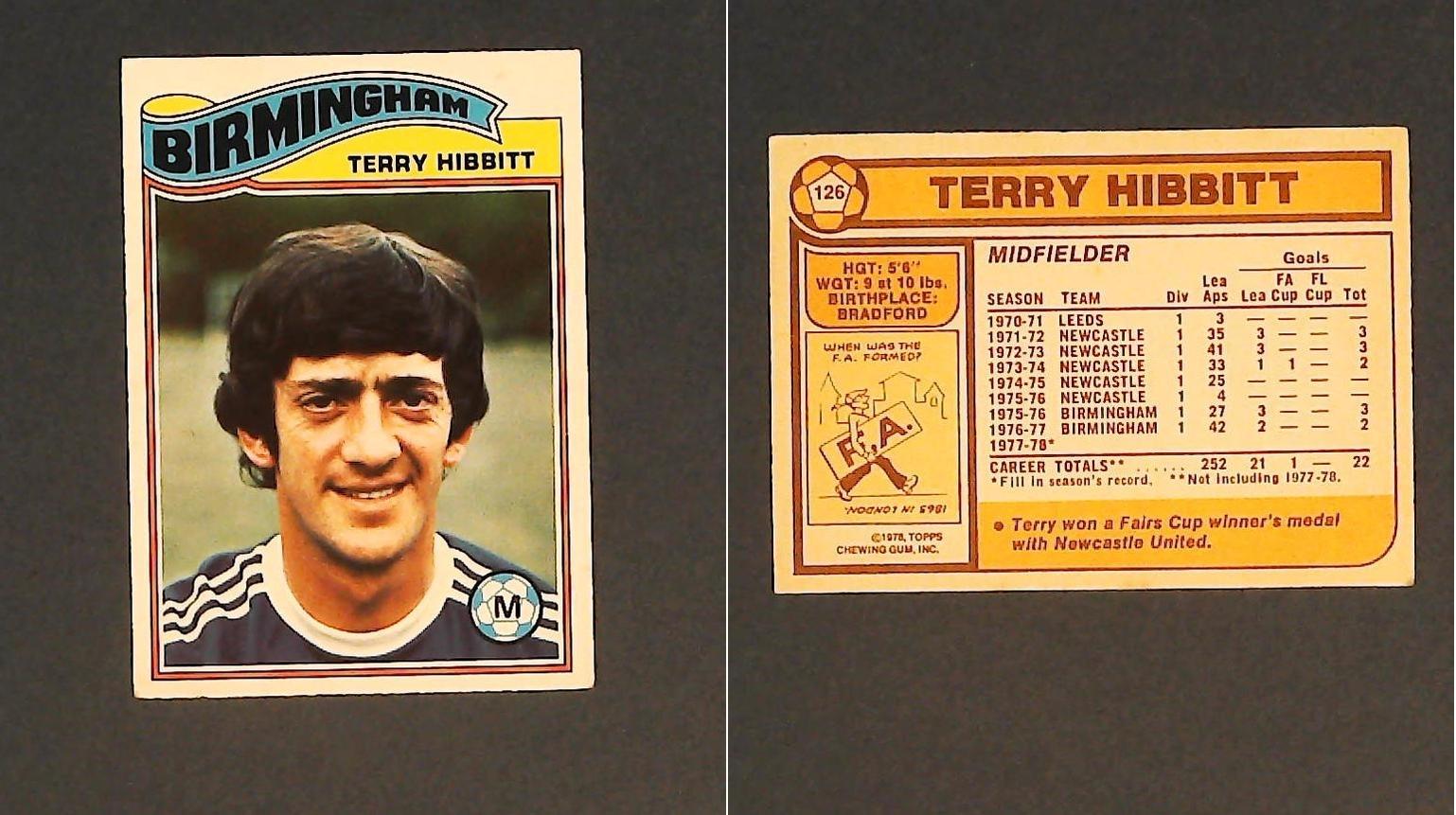 Topps Chewing Gum Orange Back Football Cards - 1978 No.126 Terry Hibbitt Birmingham City Topps Chewing Gum Orange Back Football Cards - 1978 No.126 Terry Hibbitt Birmingham City