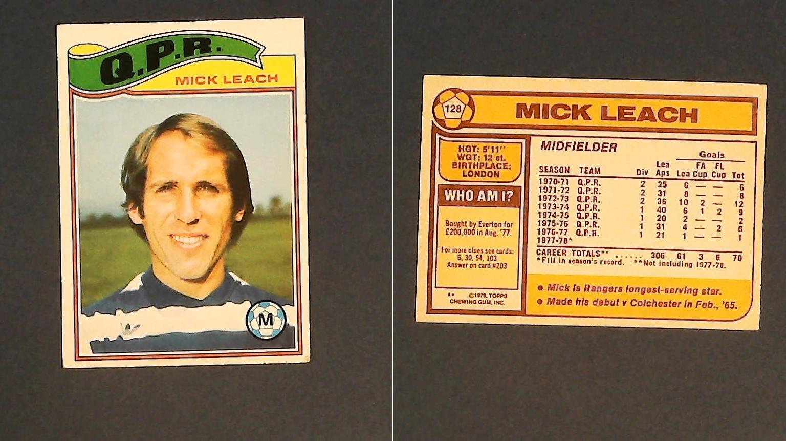 Topps Chewing Gum Orange Back Football Cards - 1978 No128 Mick Leach Queens Park Rangers Topps Chewing Gum Orange Back Football Cards - 1978 No128 Mick Leach Queens Park Rangers