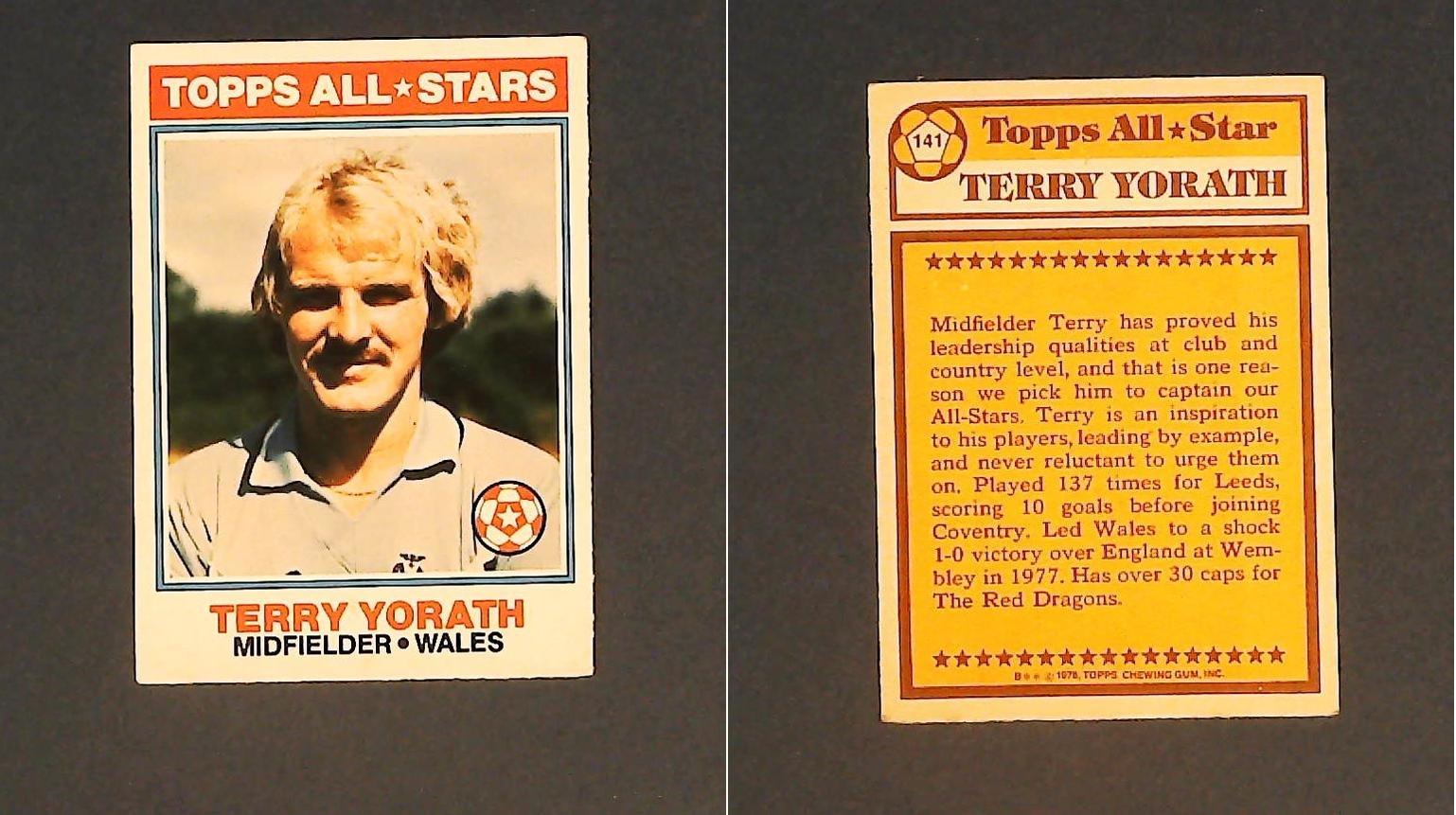 Topps Chewing Gum Orange Back Football Cards - 1978 No 141 Terry Yorath, Topps All*Stars Wales Topps Chewing Gum Orange Back Football Cards - 1978 No 141 Terry Yorath, Topps All*Stars Wales
