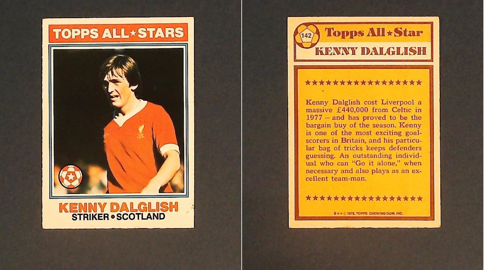 Topps Chewing Gum Orange Back Football Cards - 1978 No 142 Ken Dalglish, Topps All*Stars Scotland Topps Chewing Gum Orange Back Football Cards - 1978 No 142 Ken Dalglish, Topps All*Stars Scotland