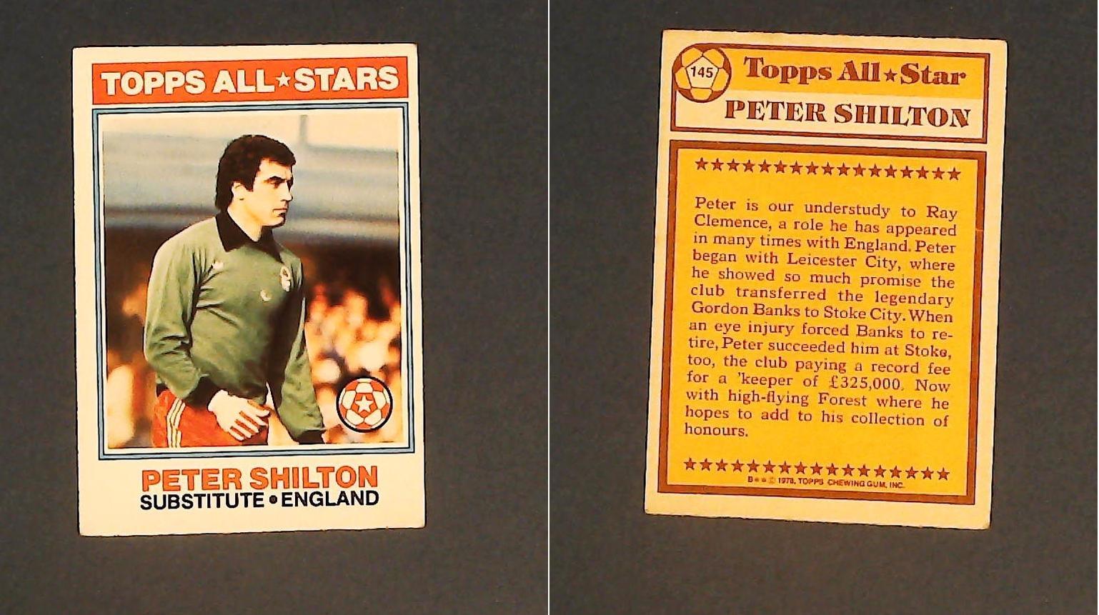 Topps Chewing Gum Orange Back Football Cards - 1978 No 145 Peter Shilton, Topps All*Stars England Topps Chewing Gum Orange Back Football Cards - 1978 No 145 Peter Shilton, Topps All*Stars England