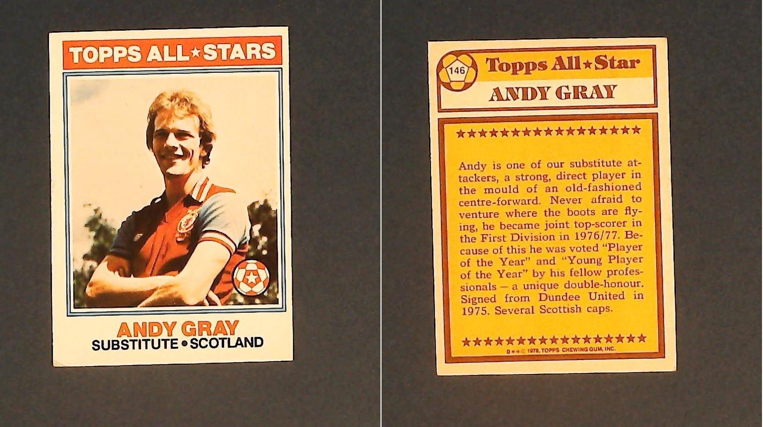 Topps Chewing Gum Orange Back Football Cards - 1978 No 146 Andy Gray, Topps All*Stars Scotland Topps Chewing Gum Orange Back Football Cards - 1978 No 146 Andy Gray, Topps All*Stars Scotland