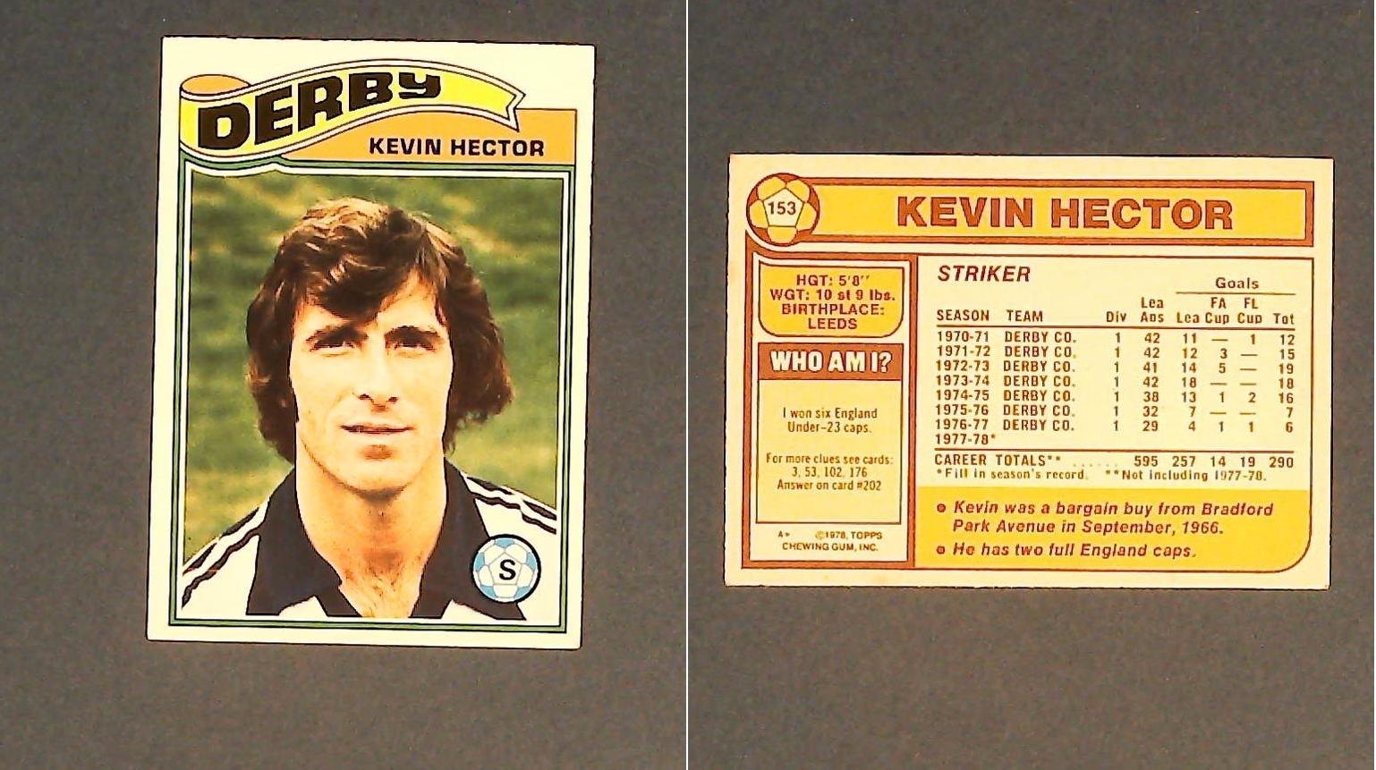 Topps Chewing Gum Orange Back Football Cards - 1978 No 153 Kevin Hector Derby County Topps Chewing Gum Orange Back Football Cards - 1978 No 153 Kevin Hector Derby County
