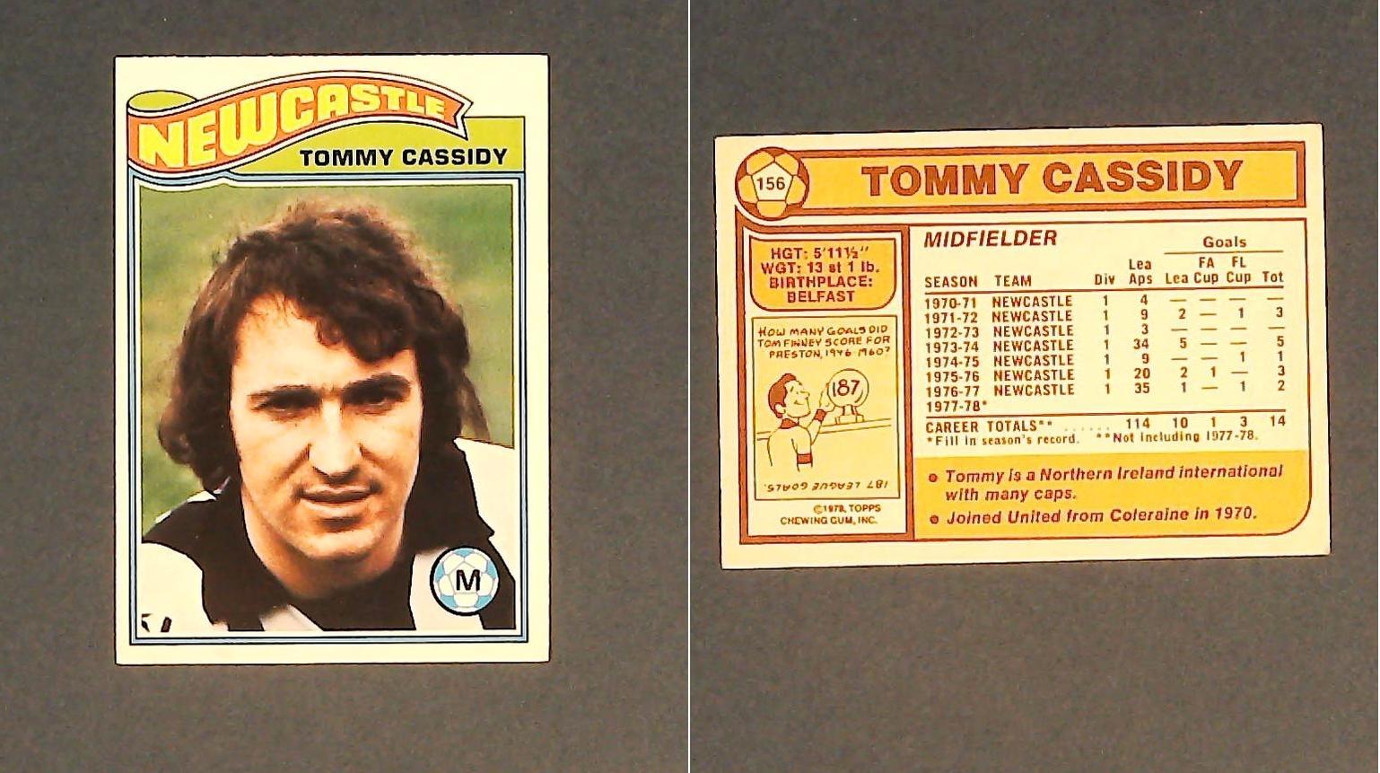 Topps Chewing Gum Orange Back Football Cards - 1978 No 156 Tommy Cassidy Newcastle United Topps Chewing Gum Orange Back Football Cards - 1978 No 156 Tommy Cassidy Newcastle United