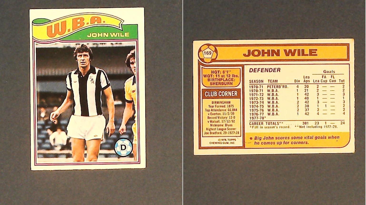Topps Chewing Gum Orange Back Football Cards - 1978 No169 John Wile West Bromwich Albion Topps Chewing Gum Orange Back Football Cards - 1978 No169 John Wile West Bromwich Albion