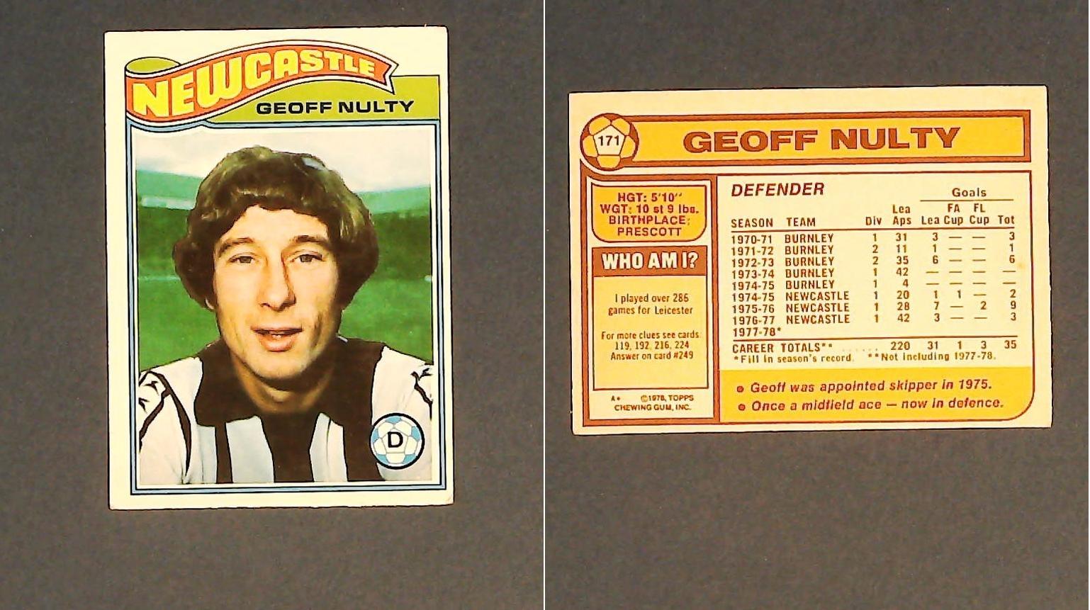Topps Chewing Gum Orange Back Football Cards - 1978 No171 Geoff Nulty Newcastle United Topps Chewing Gum Orange Back Football Cards - 1978 No171 Geoff Nulty Newcastle United