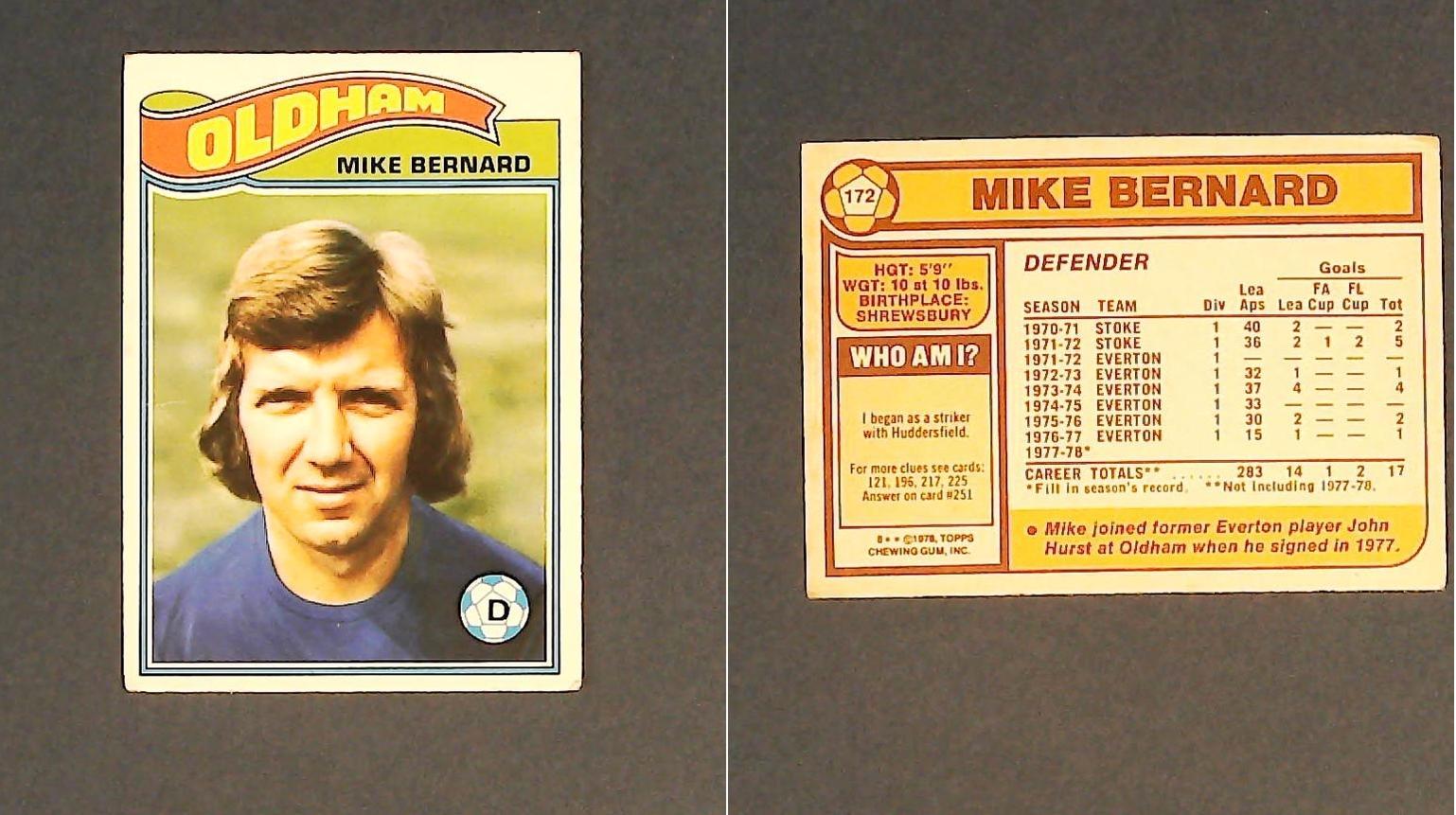 Topps Chewing Gum Orange Back Football Cards - 1978 No172 Mike Bernard Oldham Athletic Topps Chewing Gum Orange Back Football Cards - 1978 No172 Mike Bernard Oldham Athletic