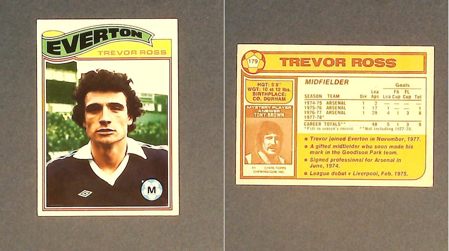 Topps Chewing Gum Orange Back Football Cards - 1978 No 179 Trevor Ross Everton Topps Chewing Gum Orange Back Football Cards - 1978 No 179 Trevor Ross Everton