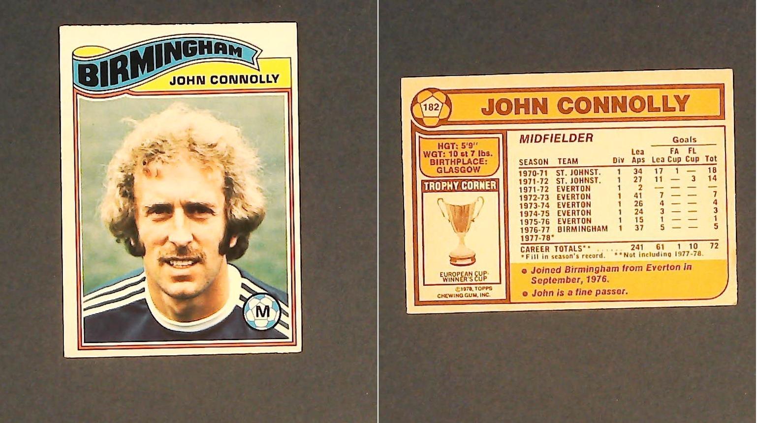 Topps Chewing Gum Orange Back Football Cards - 1978 No 182 John Connolly Birmingham City Topps Chewing Gum Orange Back Football Cards - 1978 No 182 John Connolly Birmingham City