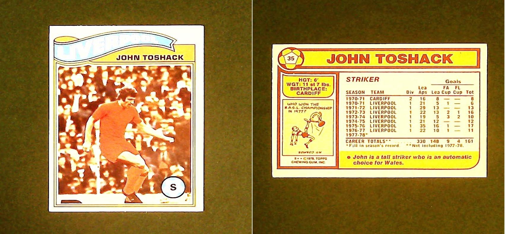 Topps Chewing Gum Orange Back Football Cards - 1978 No.35 John Toshack Liverpool Topps Chewing Gum Orange Back Football Cards - 1978 No.35 John Toshack Liverpool