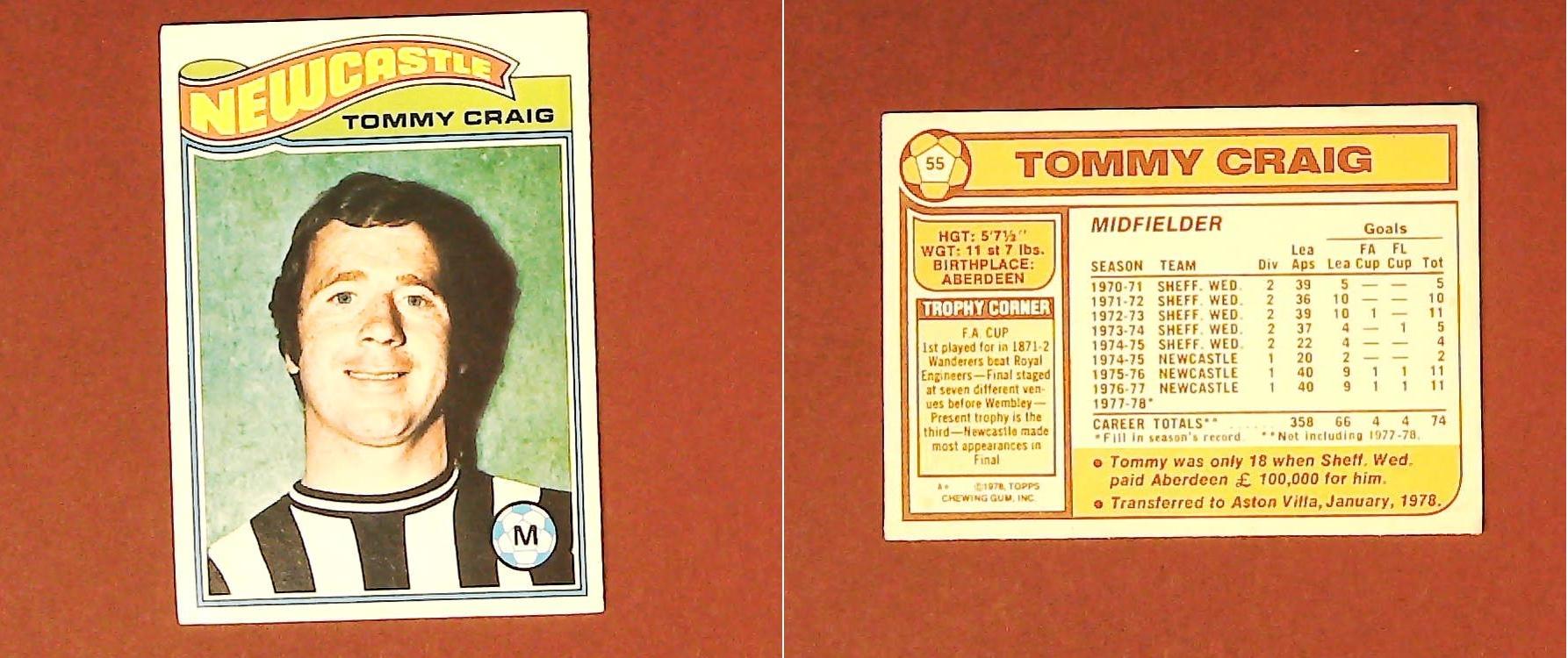 Topps Chewing Gum Orange Back Football Cards - 1978 No.55 Tommy Craig Newcastle United Topps Chewing Gum Orange Back Football Cards - 1978 No.55 Tommy Craig Newcastle United