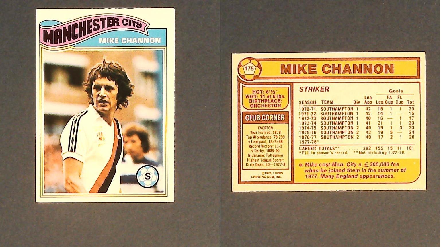 Topps Chewing Gum Orange Back Football Cards - 1978 No 175 Mick Channon Manchester City Topps Chewing Gum Orange Back Football Cards - 1978 No 175 Mick Channon Manchester City