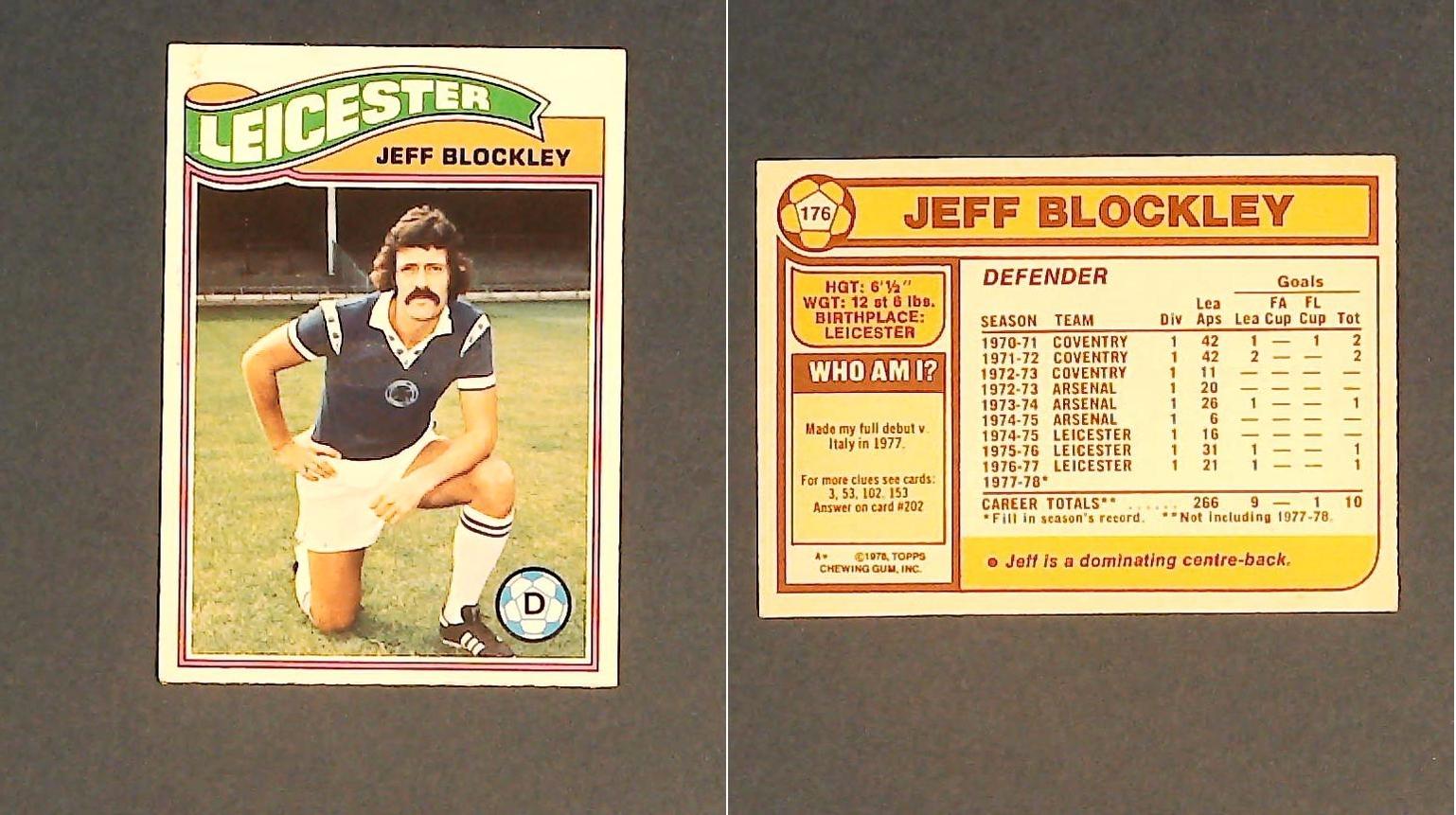 Topps Chewing Gum Orange Back Football Cards - 1978 No 176 Jeff Blockley Leicester City Topps Chewing Gum Orange Back Football Cards - 1978 No 176 Jeff Blockley Leicester City